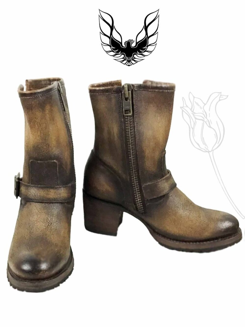 Freebird by Steven Carlito Black and Brown Distressed Crackled Leather Boots